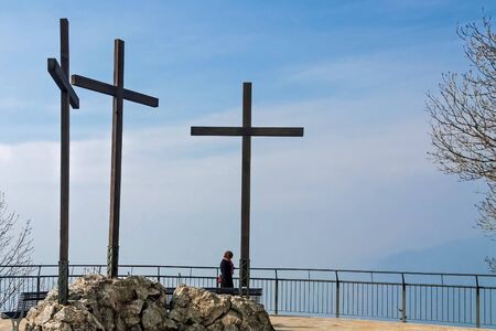 Three crosses at the Volta Lighthouse overlookの写真素材