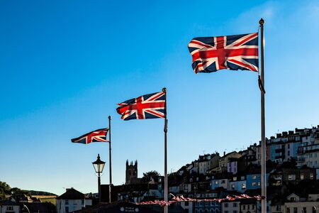 Union jack flags flying in Devonのeditorial素材