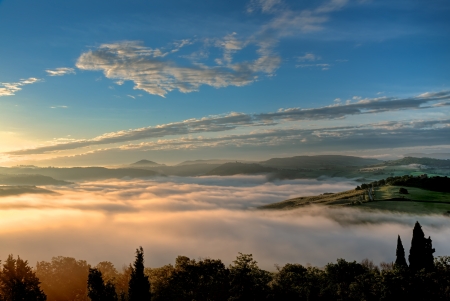 Sunrise over Val d Orciaの写真素材