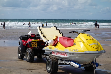 RNLI Lifeguards on duty at Budeのeditorial素材