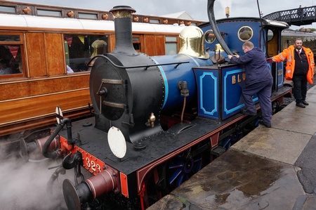 Bluebell steam engine taking on waterのeditorial素材