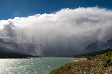 Storm clouds gathering over Lake Sherburneの写真素材