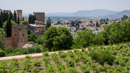 View from the Alhambra Palace gardensのeditorial素材
