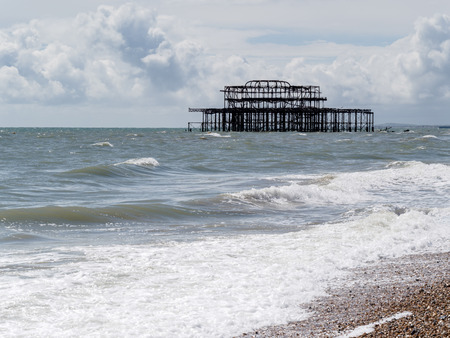 BRIGHTON, SUSSEX/UK - MAY 24 : View of the derelict pier in Brighton on May 24, 2014.のeditorial素材