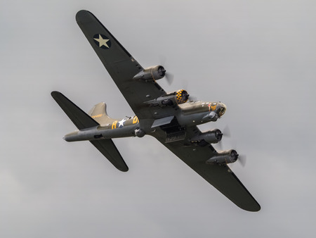 Memphis Belle Boeing B 17 Sally B bomber flying over Biggin Hill airfield