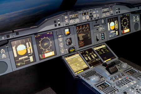 Airbus A-380-800 flight simulatorのeditorial素材