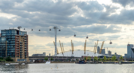 View of the O2 building and the London cable car