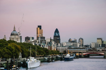 Dusk descending on the City of Londonの写真素材