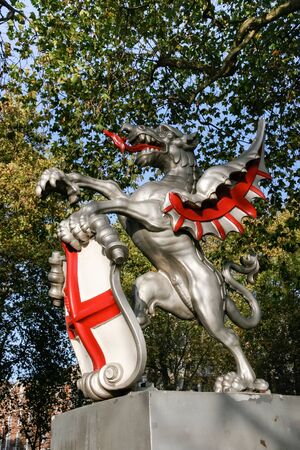 Boundary Griffin on a plinth at Victoria Embankment in Londonの写真素材