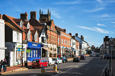 View of High Street shops in East Grinstead West Sussexのeditorial素材