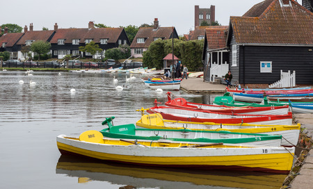 Group of rowing boats at Thorpeness boating lake