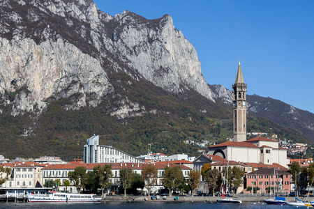 View of Lecco on the southern shore of Lake Comoの写真素材