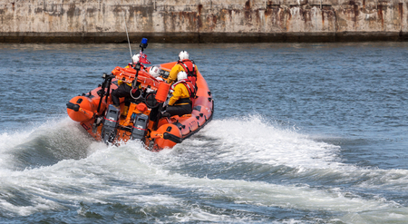 RNLI lifeboat display in  Staithesのeditorial素材