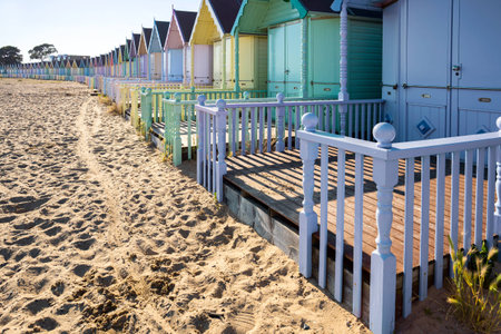 Beach huts at West Merseaの写真素材