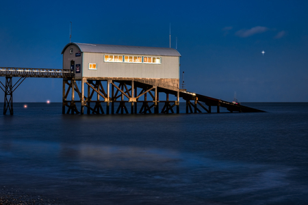 Selsey Bill Lifeboat Station at duskのeditorial素材