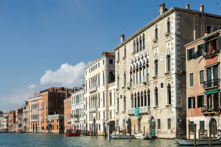 Boats moored in Veniceのeditorial素材