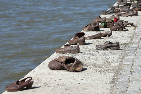 Iron shoes memorial to Jewish people executed WW2 in Budapestのeditorial素材