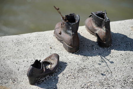 Iron shoes memorial to Jewish people executed WW2 in Budapestのeditorial素材
