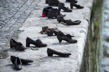 Iron shoes memorial to Jewish people executed WW2 in Budapestのeditorial素材