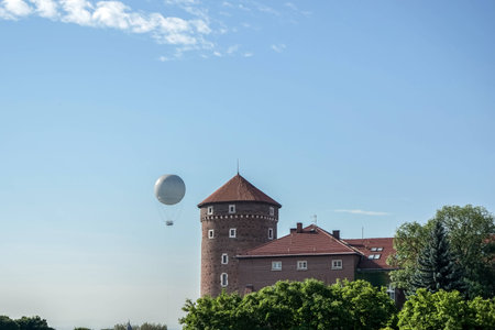 Hot air balloon near Wawel  Castle complex in Krakowのeditorial素材