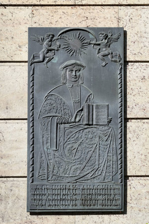 Metallic plaque outside the Municipal Library in Pragueのeditorial素材