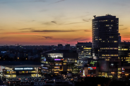Sunset over the skyline in Warsawのeditorial素材