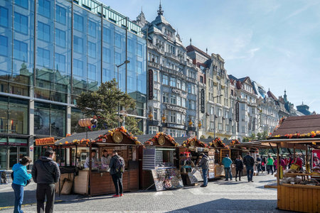 Street Market near Wenceslas Square in Pragueのeditorial素材
