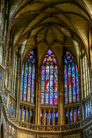 Stained glass window in St Vitus Cathedral in Pragueのeditorial素材