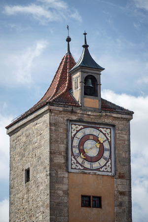 Unusual clock tower in Rothenburgの写真素材