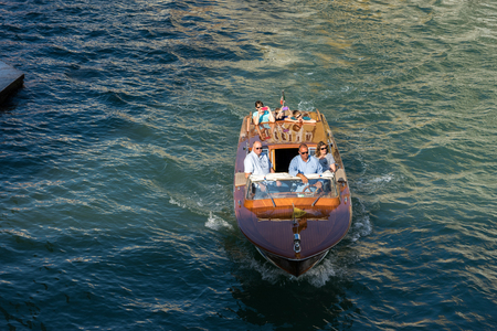 Motorboat cruising down the Grand Canal in Veniceのeditorial素材
