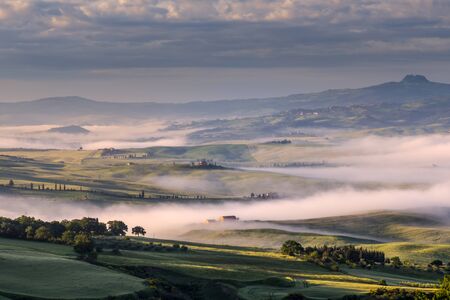 PIENZA, TUSCANY/ITALY - MAY 22 : Sunrise over Val d\"Orcia in Tuscany on May 22, 2013のeditorial素材