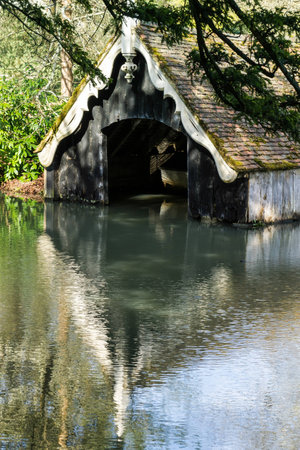 View of the boathouse on the Scotney Castle Estateのeditorial素材