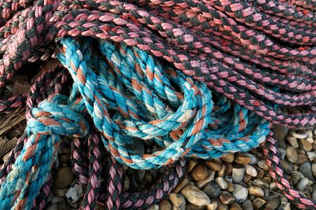 Nylon rope laying on the beach at Dungenessの写真素材