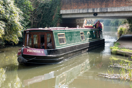 Narrow Boat on the River Wey Navigations Canalのeditorial素材