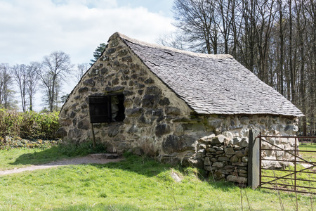 Old stone barn at St Fagans National History Museumのeditorial素材