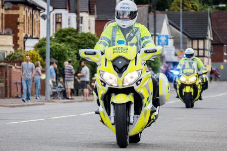 Police motorcyclists at the Velethon Cycling Event in Cardiff Wales on June 14, 2015