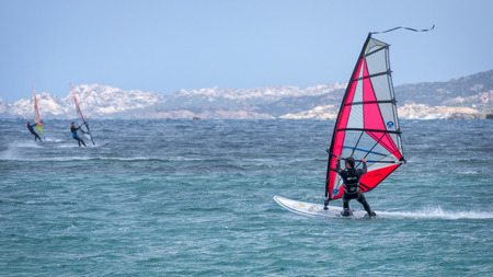 Windsurfing at Porto Pollo in Sardiniaのeditorial素材