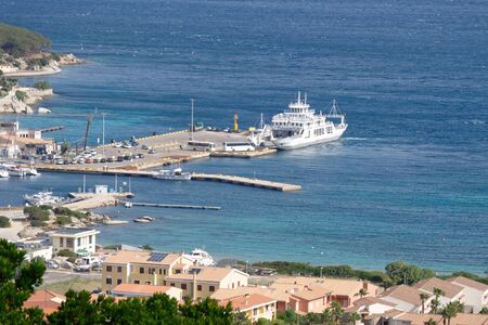 View down to Palau in Sardiniaの写真素材
