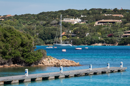 Luxury yacht in Porto Cervo harbour in Sardiniaのeditorial素材