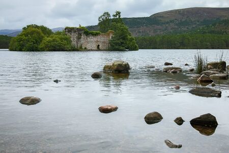 Castle in the middle of Loch an Eilein near Aviemore Scotlandのeditorial素材