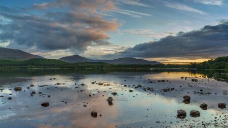 Loch Morlich at sunsetの写真素材