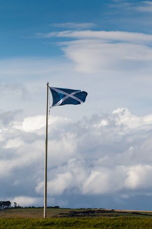 Scottish Flag Flying at Fort George near invenessの写真素材
