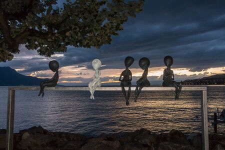 Modern art statue in Montreux Switzerlandの写真素材