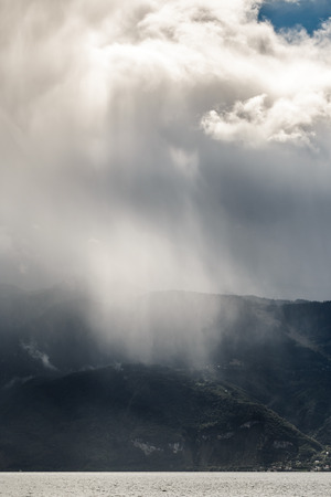 Storm passing over Lake Geneva in Switzerlandの写真素材