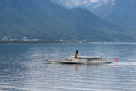 Vevey steaming along Lake Geneva near Montreux in Switzerlandのeditorial素材