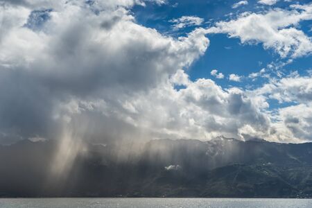 Storm passing over Lake Geneva in Switzerlandの写真素材