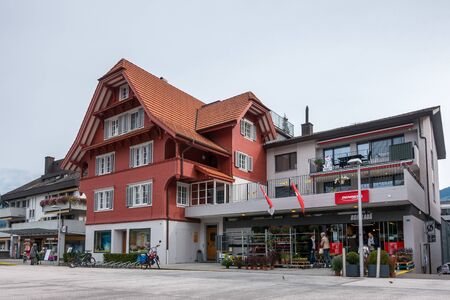 View of the shopping centre in Sachseln Obwalden in Switzerlandのeditorial素材
