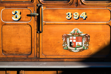 Wooden Carriage of the Bluebell Steam Train at Sheffield Park Stationのeditorial素材