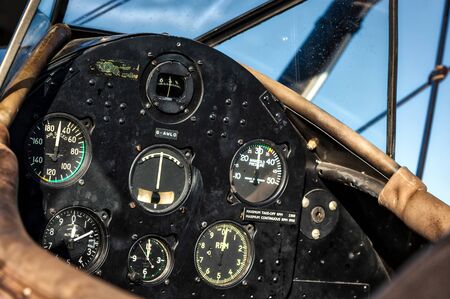 Cockpit of a 1942 Boeing Stearman 75 Bi-planeのeditorial素材
