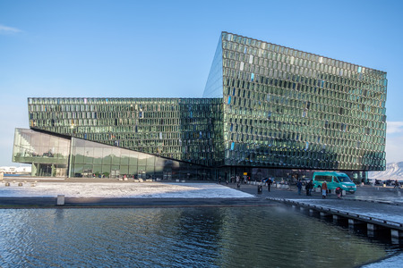 Exterior View of the Harpa Concert hall in Reykjavikのeditorial素材